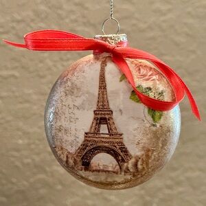 Hand-Crafted Parisian Vintage Style Glass Ornament Eiffel Tower Arc de Triomphe